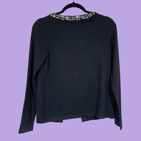 Chic Banana Republic Black Wool Blend Beaded Collar Cardigan small - Picture 6 of 7